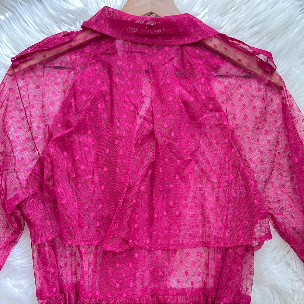 Anthropologie Fuchsia Sheer Dotted Trench Dress - Picture 14 of 16